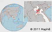 Gray Location Map of Xiengngeun, highlighted country, highlighted parent region, hill shading