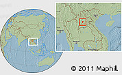 Savanna Style Location Map of Xiengngeun, within the entire country, hill shading