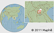 Savanna Style Location Map of Xiengngeun, highlighted parent region, hill shading