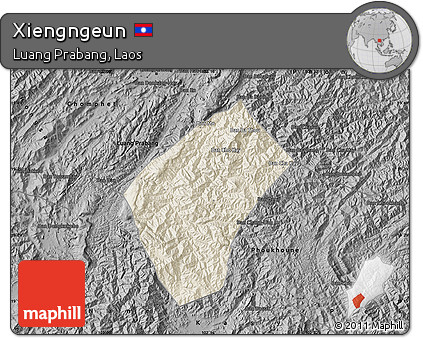 Shaded Relief Map of Xiengngeun, darken, desaturated