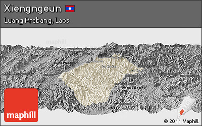 Shaded Relief Panoramic Map of Xiengngeun, darken, desaturated