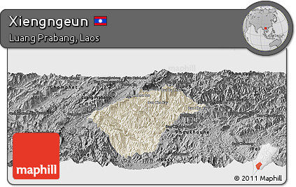 Shaded Relief Panoramic Map of Xiengngeun, darken, desaturated