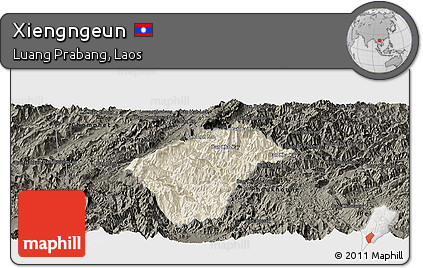 Shaded Relief Panoramic Map of Xiengngeun, darken