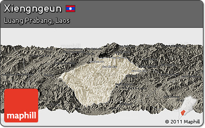 Shaded Relief Panoramic Map of Xiengngeun, darken