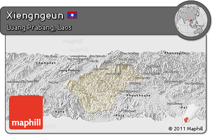 Shaded Relief Panoramic Map of Xiengngeun, desaturated