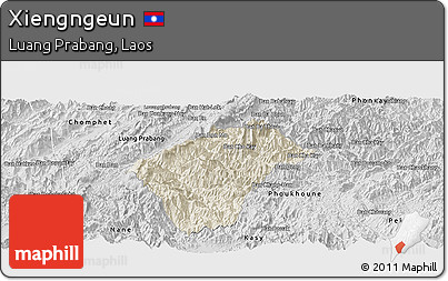 Shaded Relief Panoramic Map of Xiengngeun, desaturated