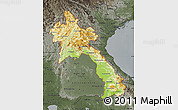 Physical Map of Laos, darken, semi-desaturated