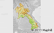 Physical Map of Laos, lighten, desaturated
