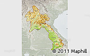 Physical Map of Laos, lighten, semi-desaturated