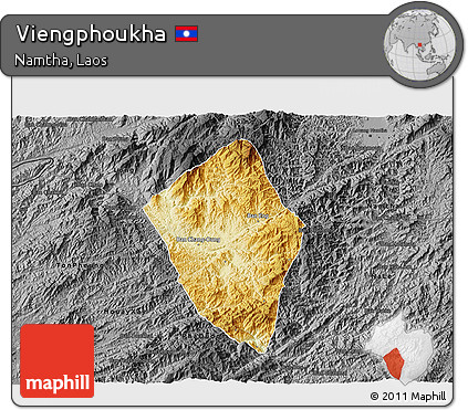 Physical 3D Map of Viengphoukha, darken, desaturated