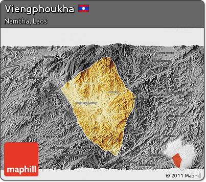 Physical 3D Map of Viengphoukha, darken, desaturated