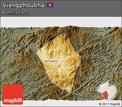 Physical 3D Map of Viengphoukha, darken