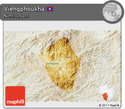 Physical 3D Map of Viengphoukha, lighten