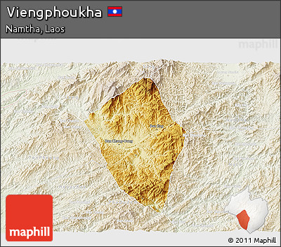 Physical 3D Map of Viengphoukha, lighten
