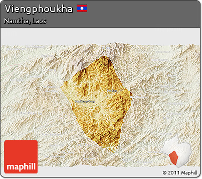 Physical 3D Map of Viengphoukha, lighten