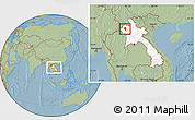 Savanna Style Location Map of Viengphoukha, highlighted country, within the entire country, hill shading