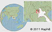 Savanna Style Location Map of Viengphoukha, highlighted country, highlighted parent region, hill shading