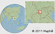 Savanna Style Location Map of Viengphoukha, highlighted parent region, hill shading