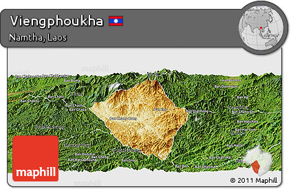 Physical Panoramic Map of Viengphoukha, satellite outside