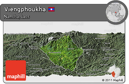 Satellite Panoramic Map of Viengphoukha, semi-desaturated