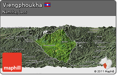 Satellite Panoramic Map of Viengphoukha, semi-desaturated