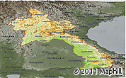 Physical Panoramic Map of Laos, darken, semi-desaturated