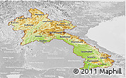 Physical Panoramic Map of Laos, lighten, desaturated