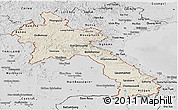 Shaded Relief Panoramic Map of Laos, desaturated