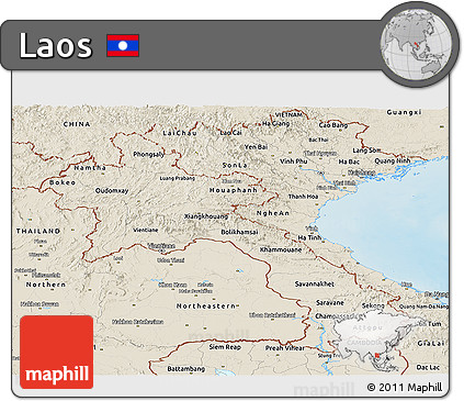 Shaded Relief Panoramic Map of Laos