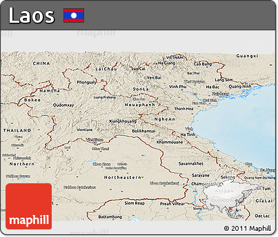 Shaded Relief Panoramic Map of Laos