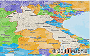 Shaded Relief Panoramic Map of Laos, political outside