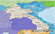 Shaded Relief Panoramic Map of Laos, political shades outside