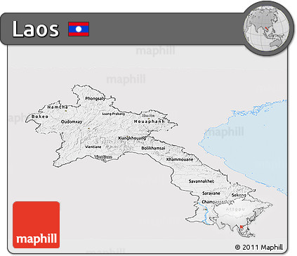 Silver Style Panoramic Map of Laos, single color outside