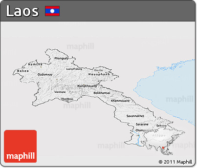 Silver Style Panoramic Map of Laos, single color outside