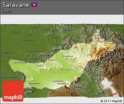 Physical 3D Map of Saravane, darken