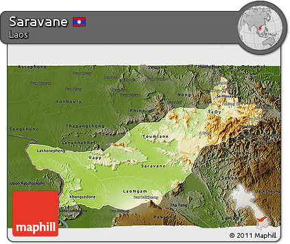 Physical 3D Map of Saravane, darken