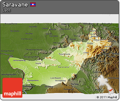 Physical 3D Map of Saravane, darken