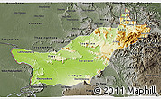 Physical 3D Map of Saravane, darken, semi-desaturated