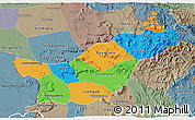 Political 3D Map of Saravane, semi-desaturated