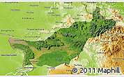 Satellite 3D Map of Saravane, physical outside