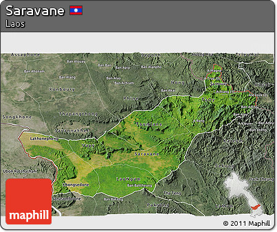 Satellite 3D Map of Saravane, semi-desaturated