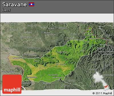 Satellite 3D Map of Saravane, semi-desaturated