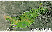 Satellite 3D Map of Saravane, semi-desaturated