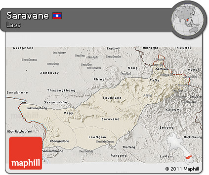 Shaded Relief 3D Map of Saravane, semi-desaturated