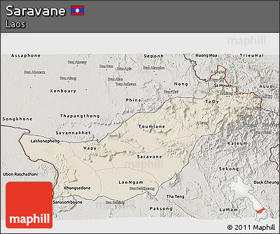 Shaded Relief 3D Map of Saravane, semi-desaturated