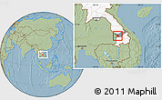Savanna Style Location Map of Khongsedone, highlighted country, highlighted parent region, hill shading