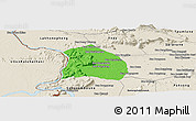 Political Panoramic Map of Khongsedone, shaded relief outside