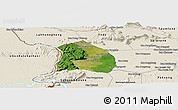 Satellite Panoramic Map of Khongsedone, shaded relief outside
