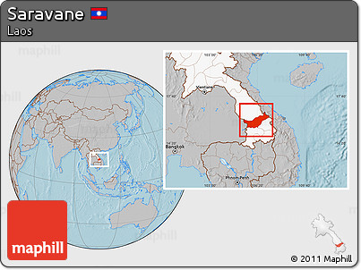 Gray Location Map of Saravane, highlighted country, hill shading