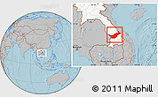 Gray Location Map of Saravane, highlighted country, hill shading
